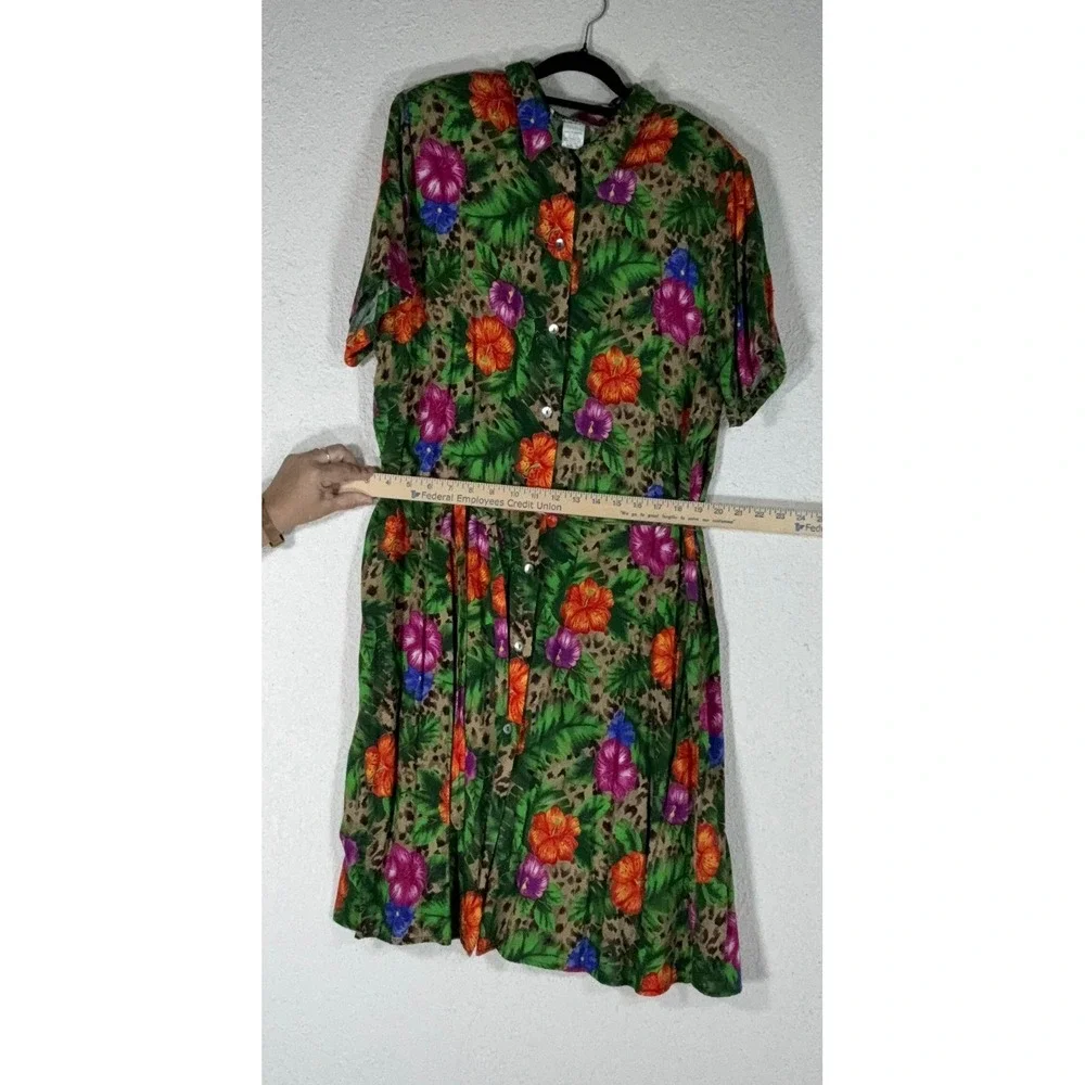 Vintage Notations Multicolor Floral Leopard Shirt Dress - 1X- Fun Throwback